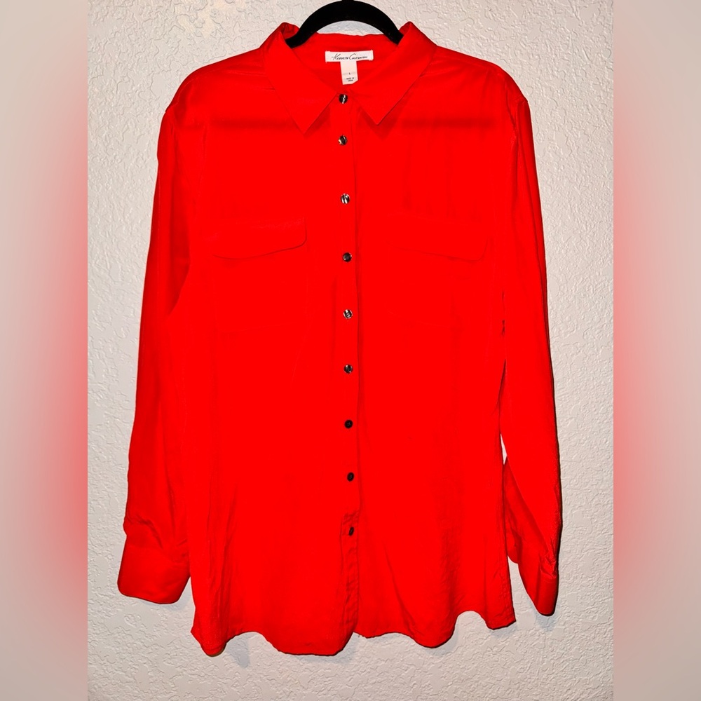 100% Silk Kenneth Cole New York Red Button-Down Shirt